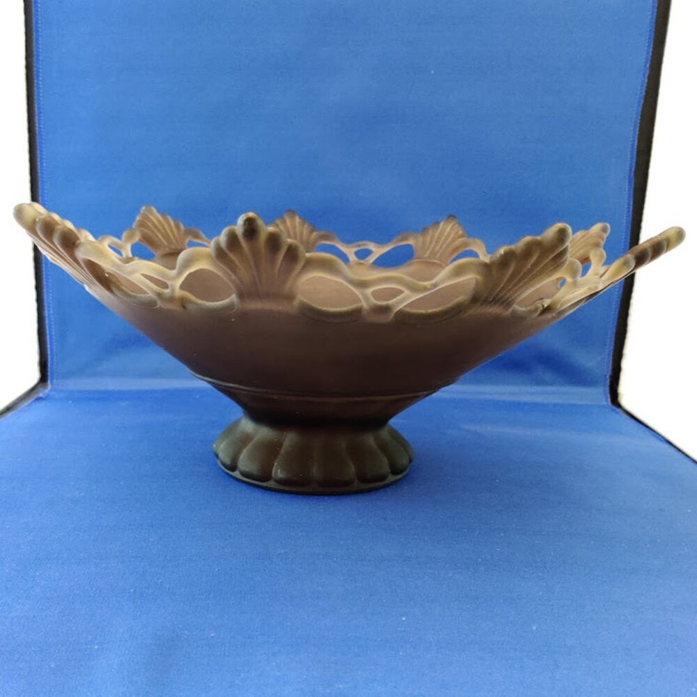 Westmoreland Brown Mist Satin Glass Lace Edge Centerpiece Bowl - Ring & Petal